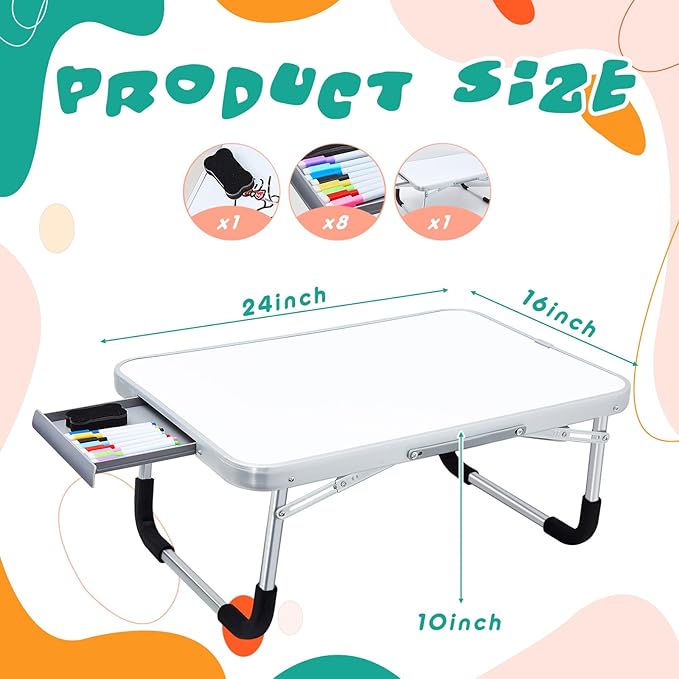 Suzile 1 Pc Lap Desk with Dry Erase Board, 24"x16" Foldable Study Table with Storage Drawer, Markers & Eraser, Portable Learning Desk for Homeschool, Homework & Drawing, Writing, School Supplies