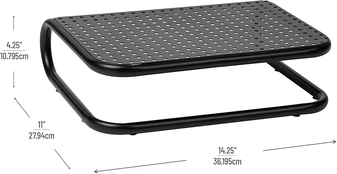 Mind Reader Monitor Stand, Set of 2, Ventilated Laptop Riser, Desktop Organizer, Metal, 14.25"L x 11"W x 4.25"H, Black