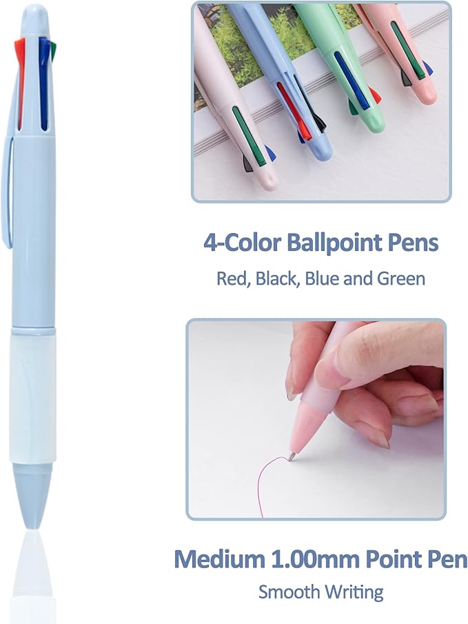 Multicolor Ball Point Pens 4-in-1 Colored Pens (1.0mm) Assorted Inks 4-Color Ballpoint Pen (8 pack)