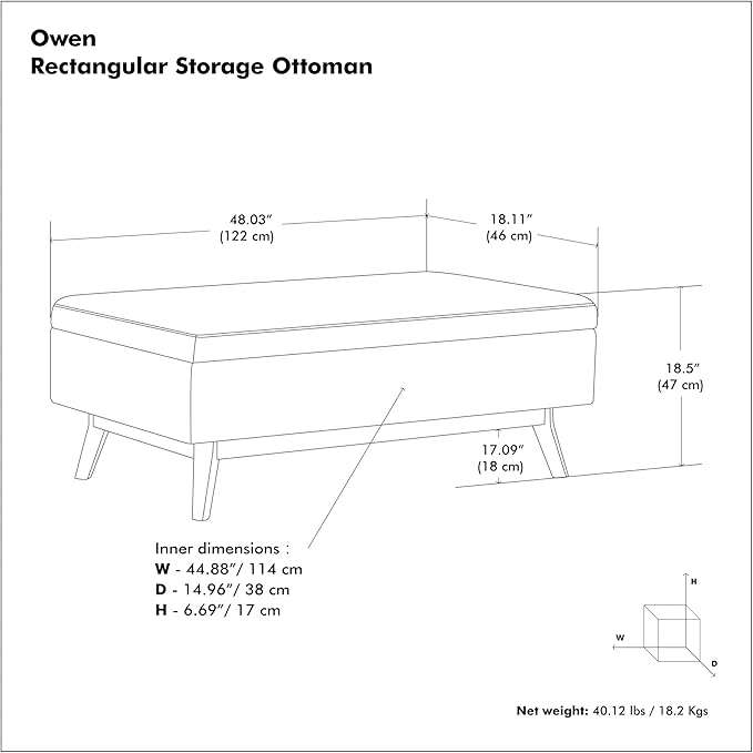 SIMPLIHOME Owen Rectangular Storage Ottoman - 48 inch Wide Upholstered Vegan Leather Lift-Top Ottoman in Distressed Grey Taupe, Mid-Century Modern Ottoman for Living Room with Tufted Detail