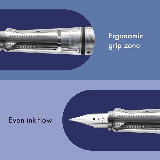 LAMY safari vista - Fountain Pen with ergonomic grip & polished steel nib in size M - ideal for any Writing & Calligraphy - including LAMY T 10 blue cartridge - Right-Handed