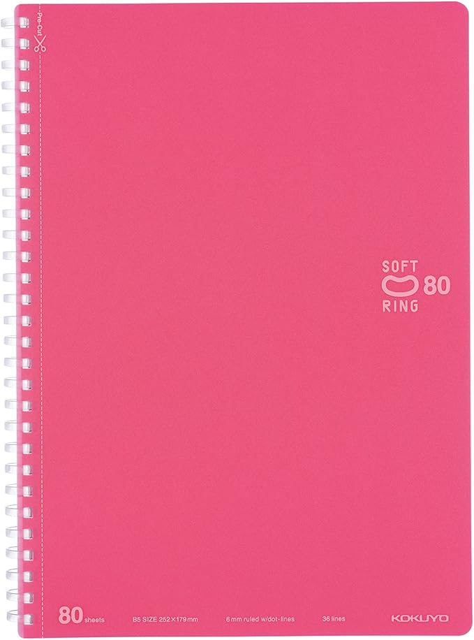 KOKUYO Spiral Lined Notebook, 10'' x 7'' Pastel Journal B5 Soft Ring Notebooks with Dot 6 mm Ruled, 80 Sheets, Light Pink 1 Subject Notebook, Note Taking for School. Japan Import (SU-SV308BT-LP)