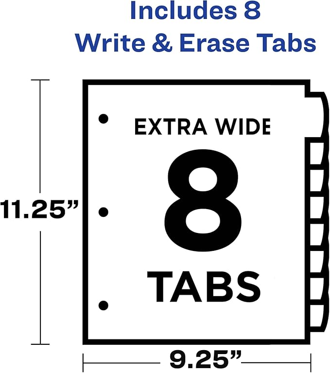Avery Write & Erase Pocket Plastic Dividers for 3 Ring Binders,8-Tab Sets,Multicolor,Tabs Viewable Beyond Sheet Protectors,1 Set (16177),(Pack of 2)