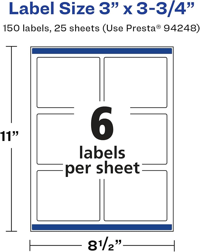 Avery Glossy White Rectangle Labels, Sure Feed Technology, 3" x 3.75", 150 Glossy White Labels, Print-to-The-Edge, Permanent Adhesive, Laser/Inkjet Printable