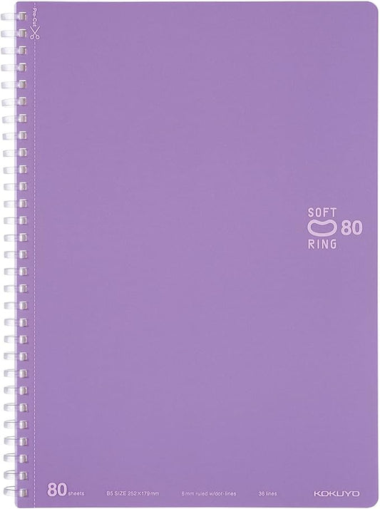 KOKUYO Spiral Lined Notebook, 10'' x 7'' Pastel Journal B5 Soft Ring Notebooks with Dot 6 mm Ruled, 80 Sheets, Purple 1 Subject Notebook, Note Taking for School. Japan Import (SU-SV308BT-V)