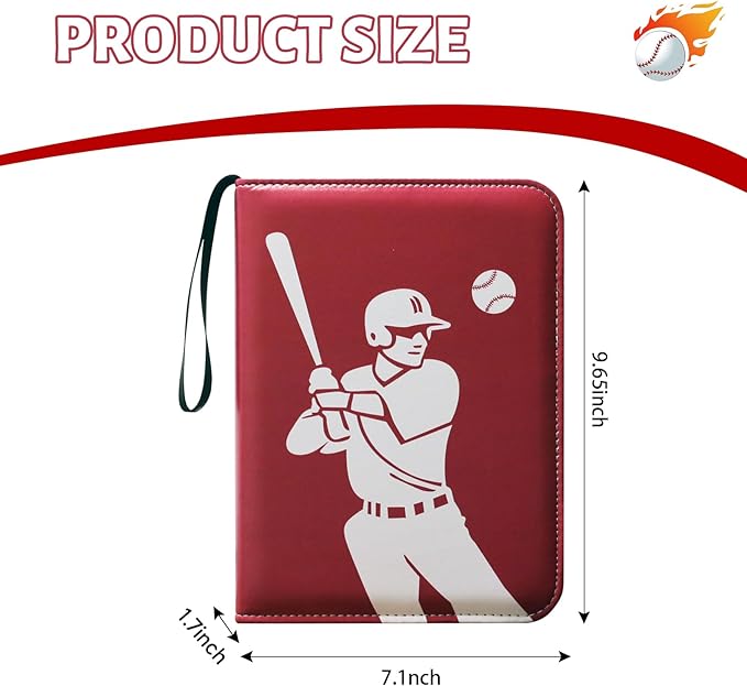 Trading Card Binder 4-Pocket Baseball Design Card Album with 50 Removable Sleeves, Holds 400 Cards, Sports & Game Collectible Card Holde