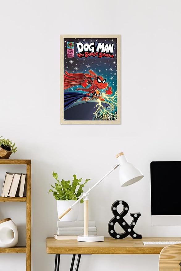 Dog Man - The Scarlet Shedder Wall Poster, 22.4L" x 14.7W", Blonde Framed Version