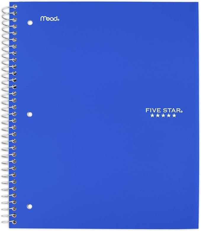 Five Star Spiral Notebooks, 1 Subject, College Ruled Paper, 100 Sheets, 11" x 8-1/2", Color Selected For You, 1 Count (06206)