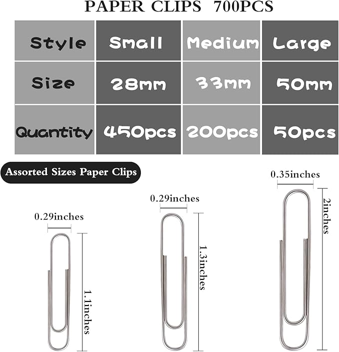 700pcs Paper Clips Assorted Sizes Large (700PCS)