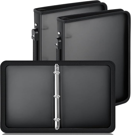 Teling 2 Pcs Plastic Zipper Binders with 3 Ring Zipper Binder, Refillable File Organizer Planner for Projects, Assignments, Memos, School Work (2 Inch,Black)