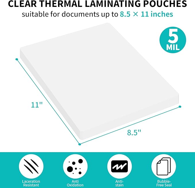 5 Mil Thermal Laminating Sheets 300 Pack, Clear 9" x 11.5" Laminating Pouches Rounded Corner, Holds 8.5 x 11 Inch Sheet, Letter Size Lamination Paper for Laminators