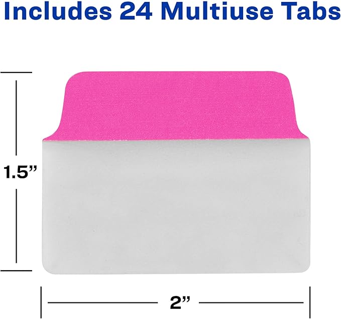 Avery Multiuse Ultra Tabs, 2" x 1.5", 2-Side Writable, Neon Pink/Green/Orange, 24 Repositionable Tabs (74753)