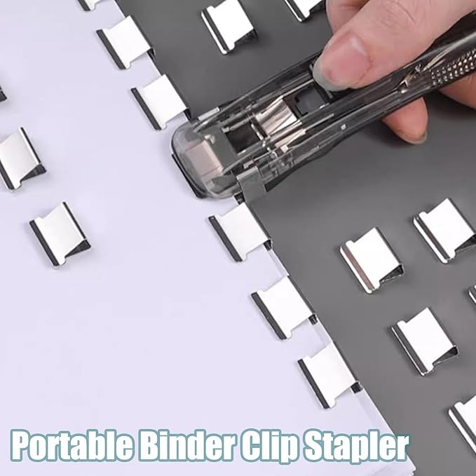 Portable Binder Clip Stapler, Includes 100 Reusable Clips, Handheld Paper Clam Clip Dispenser Large Size, Mini Push Stapler Clamp Staplers for Desktop Document Home School Desk Office(Red*2)