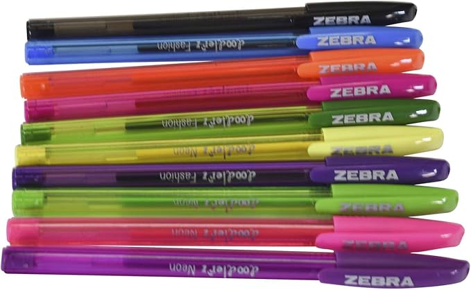 Zebra Pen, doodler’z Gel Stick Pens, 1.0mm Needle-Point Tip, Fashion and Neon Gel Ink, Vibrant Assorted Colors, Water-Based Ink, Journaling and School Pens, 10 Count Pack (41810)