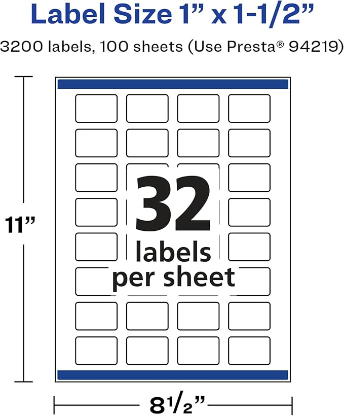 Avery Glossy White Rectangle Labels, Sure Feed Technology, 1" x 1.5", 3,200 Glossy White Labels, Print-to-The-Edge, Permanent Adhesive, Laser/Inkjet Printable