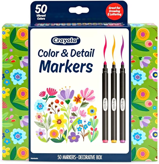 Crayola Color & Detail Marker Set (50ct) Drawing Markers for Adults, Art Markers, Graphic & Fine Tip, Gift for Teens & Adults