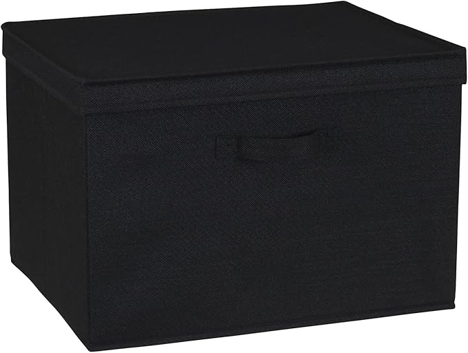 Household Essentials Wide Fabric Storage Bins with Lids, Black, Set of 2