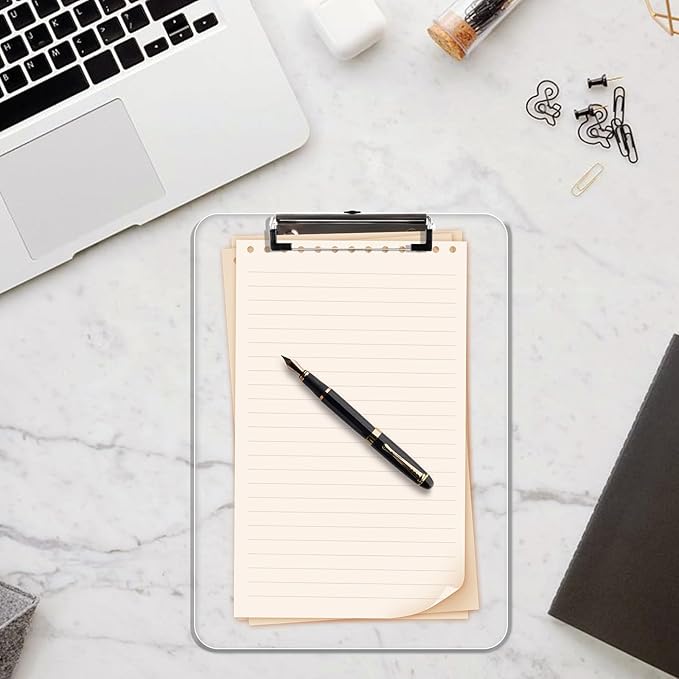 Plastic Clipboards, A4 Acrylic Clear Board 8.5x11 for Classroom, Students, Transparent Letter Size 9" x 12.5" with Low Profile Clip, Office & School Supply(Pack of 6)