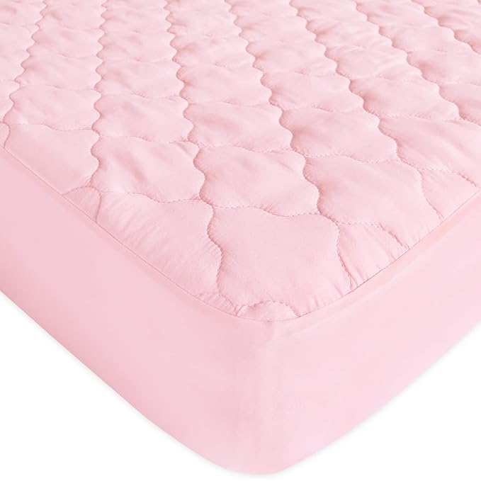 Mini Crib Mattress Protector Sheets Fitted Waterproof Mini Crib Mattress Pad Cover, Noiseless & Machine Wash 100% Absorbent Mini Crib Mattress Protector Sheet Quilted, Pink, 38" x 24"