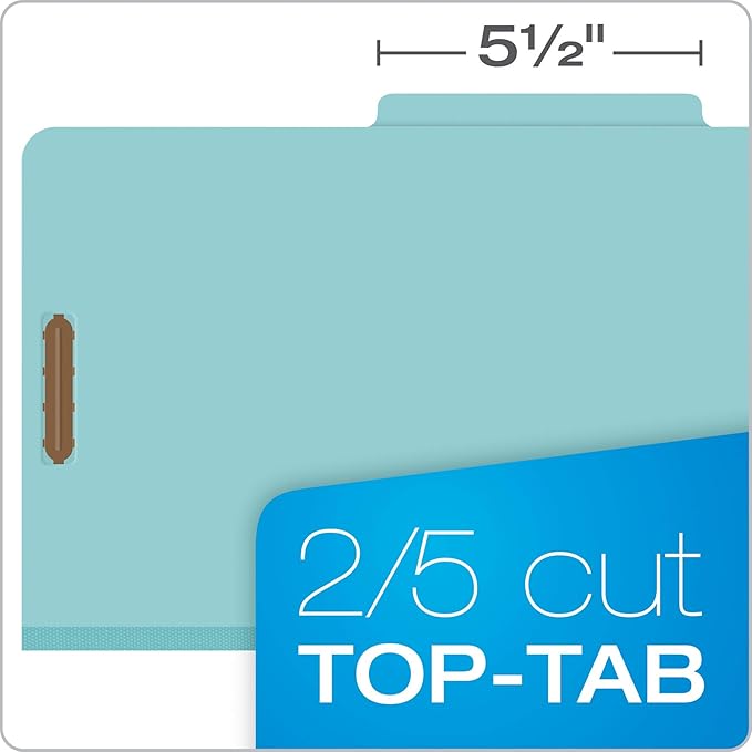 Pendaflex Recycled Classification File Folders, 1 Divider, 2" Embedded Fasteners, 2/5 Tab Cut, Legal Size, Light Blue, Box of 10 (28777R) (Pack of 5)