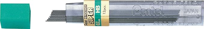 Pentel Super Hi-Polymer Leads, 0.7 mm, HB, Medium, Black, 12 Tubes of Lead, 144 Pieces of Lead (50-HB)