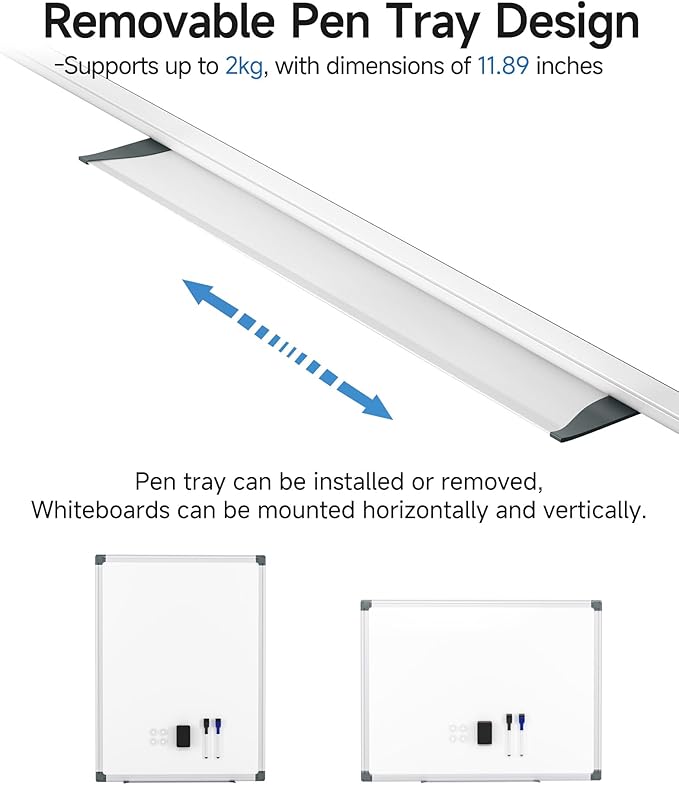 Magnetic White Board Hanging 24" x 18" for Wall, Dry Erase Board with Eraser, Markers, Magnets, Pen Tray, Silver Aluminum Frame for Home, Office, Students