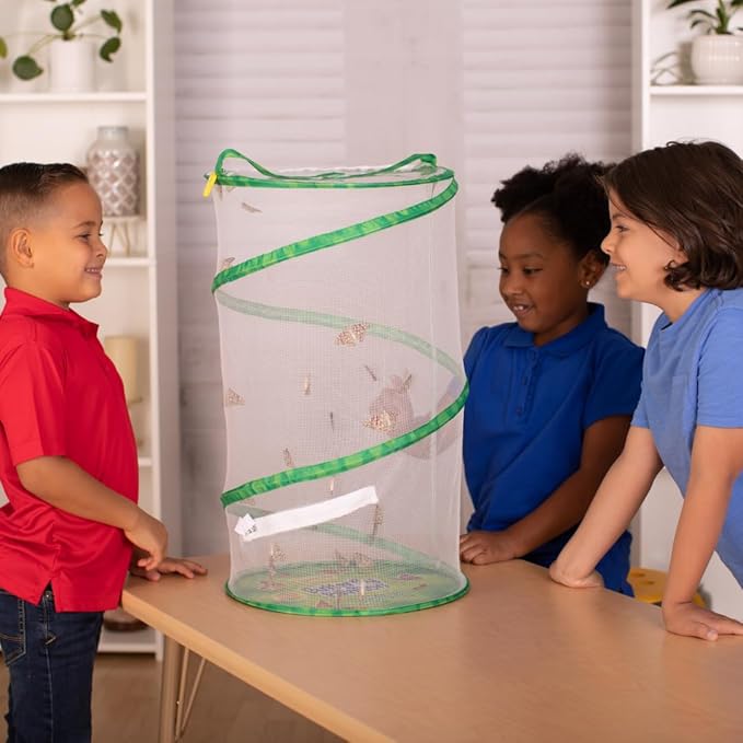 Insect Lore Butterfly Garden - Pavilion School Kit with 33 Live Caterpillars - 2ft Tall Habitat, STEM Activity Journal, Cups & Tools Included - Immersive Classroom Life Cycle Learning