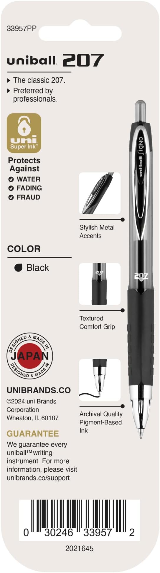 uniball 207 Retractable Gel Pens, Medium Point (0.7mm), Black, 2 Pack