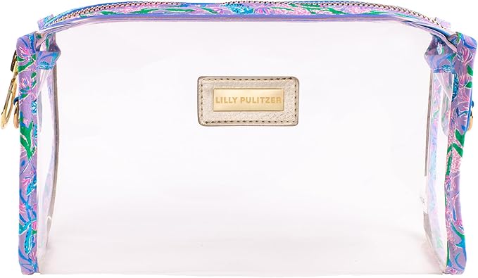 Lilly Pulitzer Clear Zipper Pouch, Cute Pencil Case for Adults, Travel Toiletry Bag, Small Pouch Bag for Supplies, Makeup or Toiletries (Secret Escape)…
