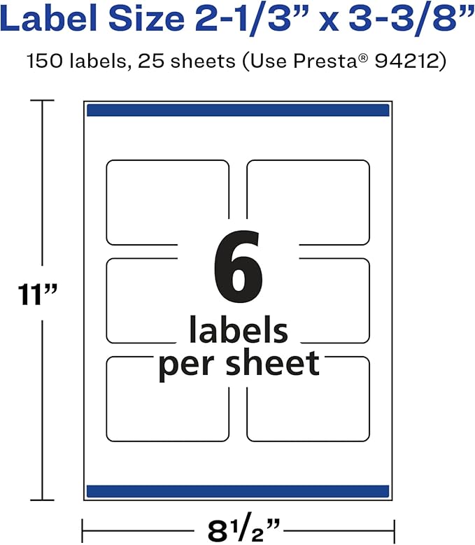 Avery Glossy White Rectangle Labels, Sure Feed Technology, 2-1/3" x 3-3/8", 150 Glossy White Labels, Print-to-The-Edge, Permanent Adhesive, Laser/Inkjet Printable