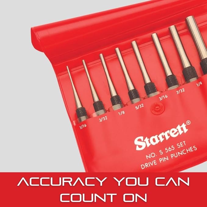 Starrett Steel Center Punch with Square Shank and Knurled Finger Grip - Hardened and Tempered Steel, 88mm Length, 2mm Diameter Tapered, 9.5mm Square Thickness - 264B
