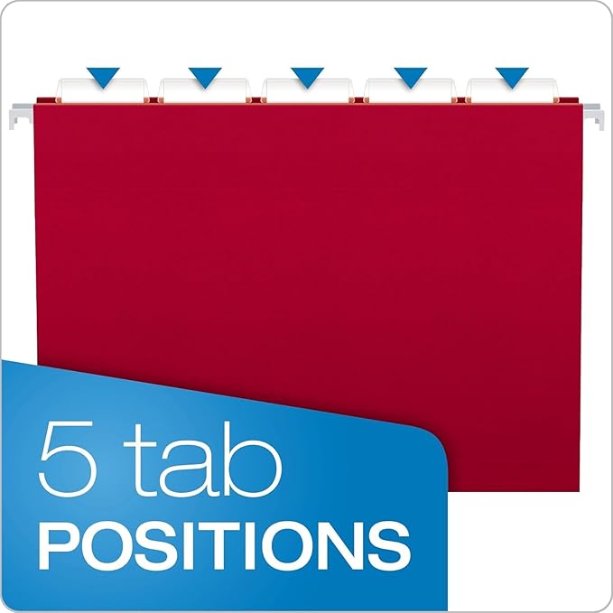 Pendaflex Colored Hanging File Folders Letter Size with 1/5 Cut Adjustable Tabs, 8.5 X 11-12 Assorted Colors, 100 Pack