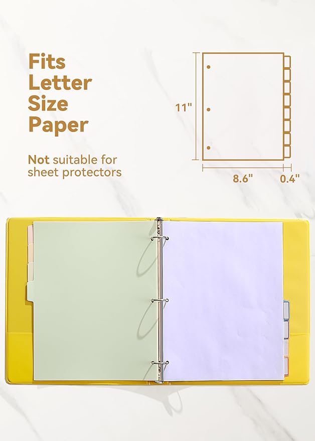 24 Plastic Binder Dividers with 8 Tabs – 3 Sets of Pastel Dividers for 3 Ring Binder, with Colorful Stickers, Letter Size