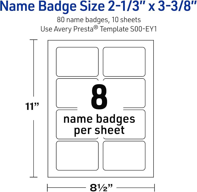 Avery Printable Rectangle Adhesive Name Tags, Gold Beads Design, 2-1/3" x 3-3/8", Matte White Removable Name Tags, Laser/Inkjet, 80 Total, Great for Name Badges