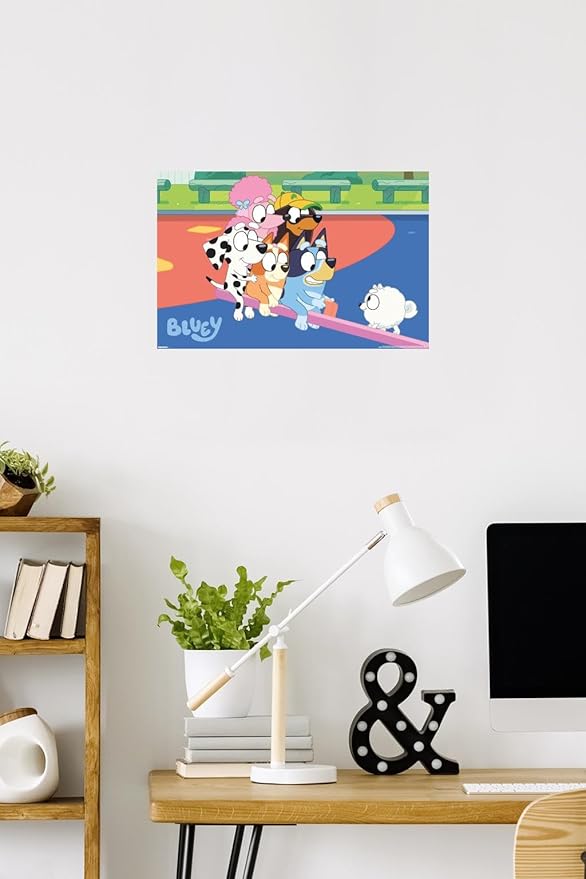 Bluey (2018) - Bluey and Friends See Saw Fun Wall Poster, 22.4L" x 14.7W", Premium Poster & Mount Bundle