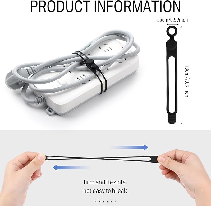 Nuanchu 40 Pcs Silicone Cable Ties Reusable Holder Adjustable Straps Multipurpose Charging Cable Organizer for Fastening Charging Cords Wires(7.1 Inch,Black)