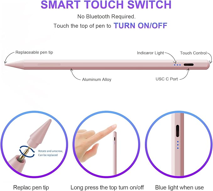Stylus Pen for iPad 6th-11th Generation,Fast Charge Apple iPad Stylus Pencil with Palm Rejection,Compatible with 2018-2025 i Pad 6/7/8/9/10 Gen, Pro 13"/12.9"/11"/M4, Air 3/4/5/M2, Mini 5/6