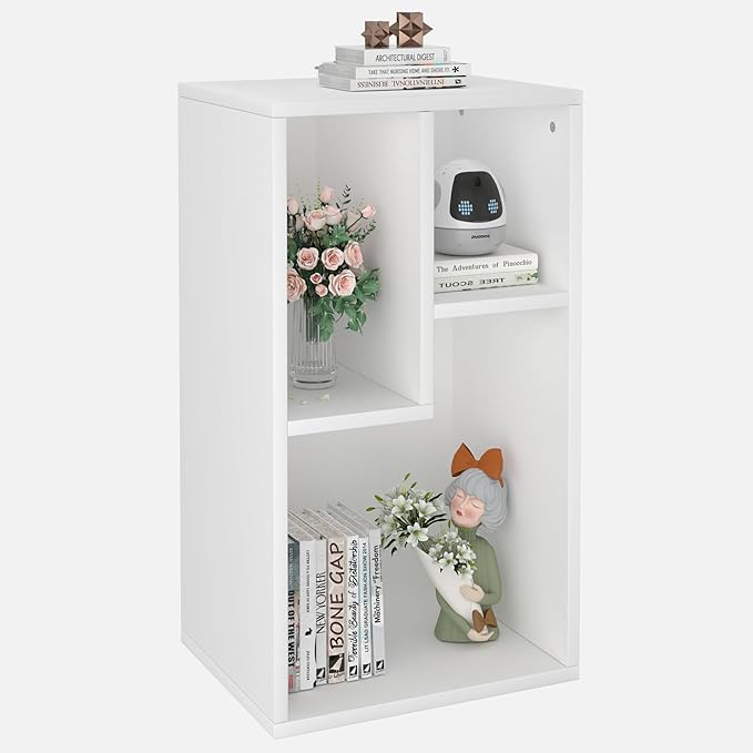 VECELO Small White Bookshelf, 3 Cube Shelf, Fits Tallest Hardcovers, Horizontal Available, Modern Storage Organzier for Small Spaces, Kids, White