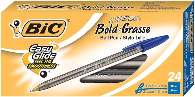 Bic Cristal Bold, 1.6 mm Ball Pen, Blue - Pack of 48 (MSBP241-BEx2)