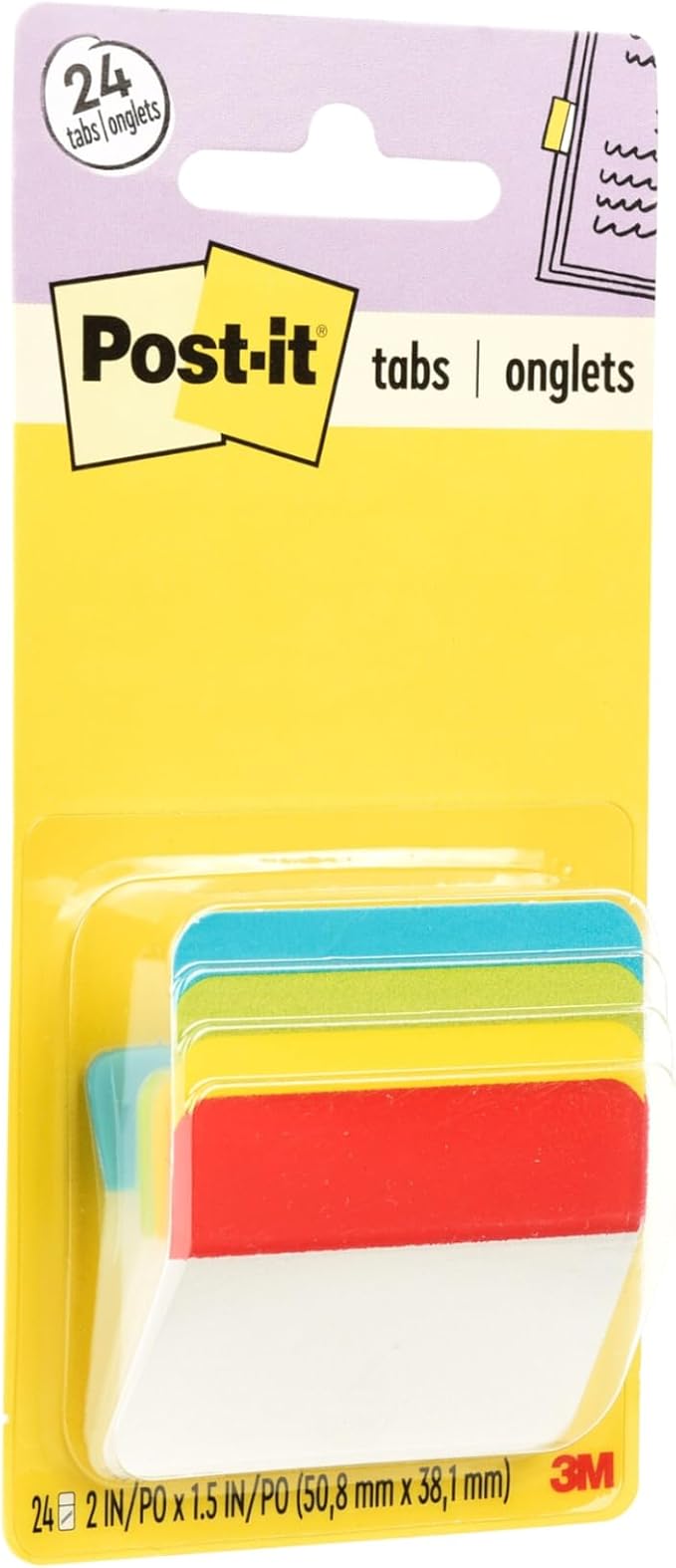Post-it Tabs, 2 in Angled Solid, Assorted Primary Colors, 6 Tabs/Color, 4 Colors, 24 Tabs/Pack (686A-ALYR)