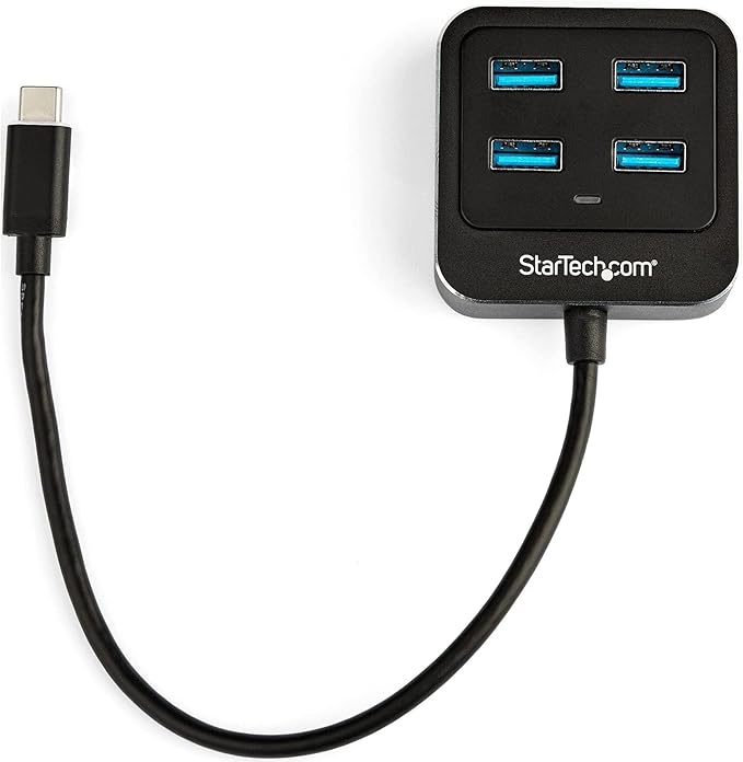 StarTech.com 4-Port USB C Hub - USB-C to 4X USB-A Ports - SuperSpeed 10Gbps USB 3.1/3.2 Gen 2 Type-C Hub - USB Bus Powered - Portable/Compact USB-C to USB Adapter Hub for Laptop - Aluminum (HB31C4AB)