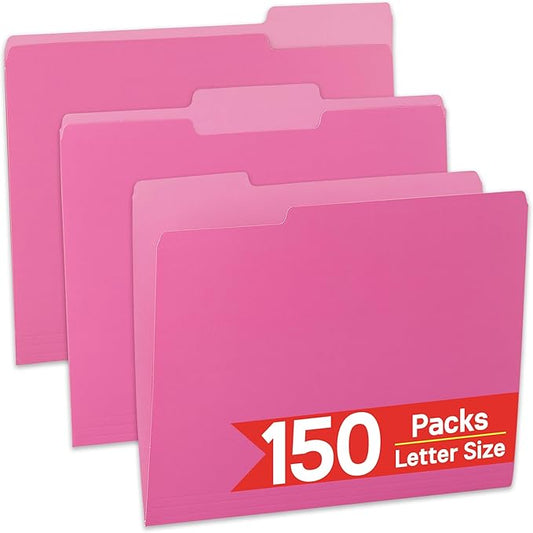 150 Packs File Folder,1/3-Cut Tabs,File Folder Letter Size,8.5x11 Pink File Folders for Office,School and Home,Organizer Folder
