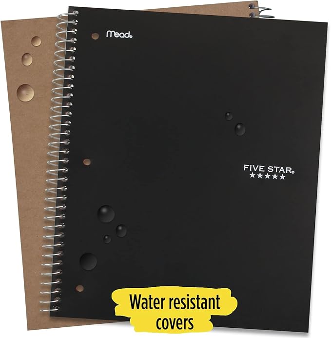 Five Star Spiral Notebooks + Study App, 2 Pack, 1 Subject, College Ruled Paper, 11" x 8-1/2", 100 Sheets, Black, White (38454)