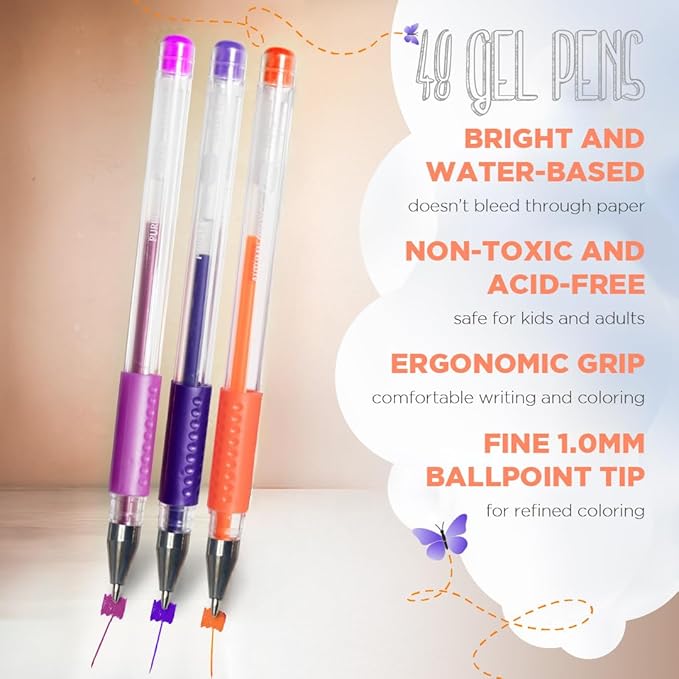 ColorIt Gel Pens for Adult Coloring – 96 Pack with 48 Premium Gel Pens & 48 Refills with 1 Travel Case - Vibrant Colors for Journaling, Writing, Coloring Books for Adults, and Creative Projects