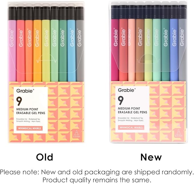 Grabie Erasable Gel Pens, 9 Colors Erasable Pens Multicolor, Make Mistakes Disappear, 0.7mm Medium Point Rollerball Tip Colored Pens for Drawing Writing Planner, Smooth Writing (Whimsical Whirls)