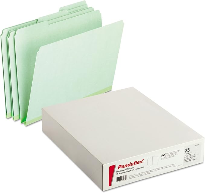 Pendaflex 17167 Pressboard Expanding File Folders, 1/3 Cut Top Tab, Letter, Green (Box of 25)