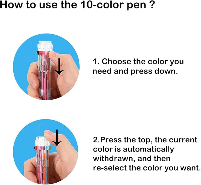 HeTaoCat Multicolor Pens 1 Pack 0.5mm 10-in-1 Retractable Ballpoint Pens - 10 Colors Transparent Barrel Ballpoint Pen for Office Supplies (Multicolor)