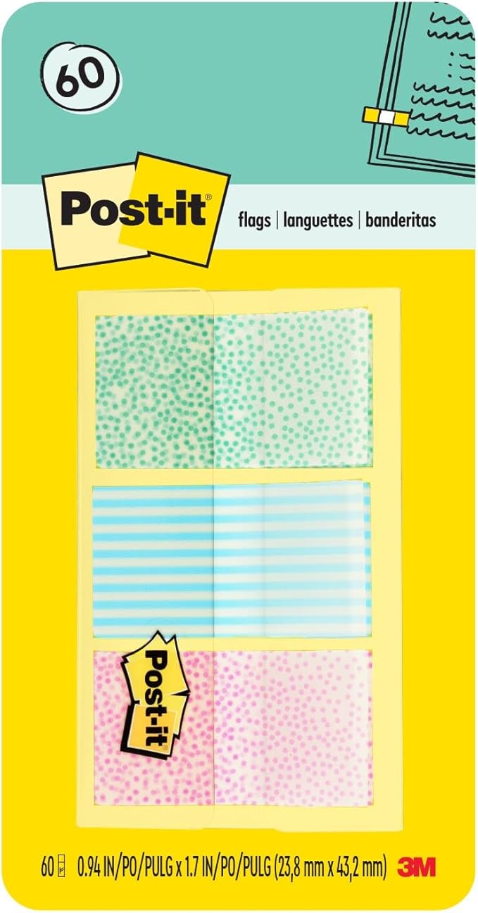 Post-it Pattern Flags, 60/On-The-Go Dispenser, .47 in, Gradient Pattern Collection (682-GRDNT)