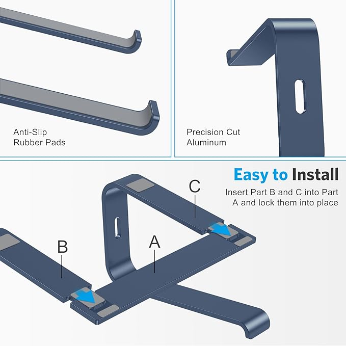 OMOTON Laptop Stand - Detachable Laptop Mount, Aluminum Holder for Desk, Compatible with MacBook, Dell, HP & More (11-16 inch), DeepNavy