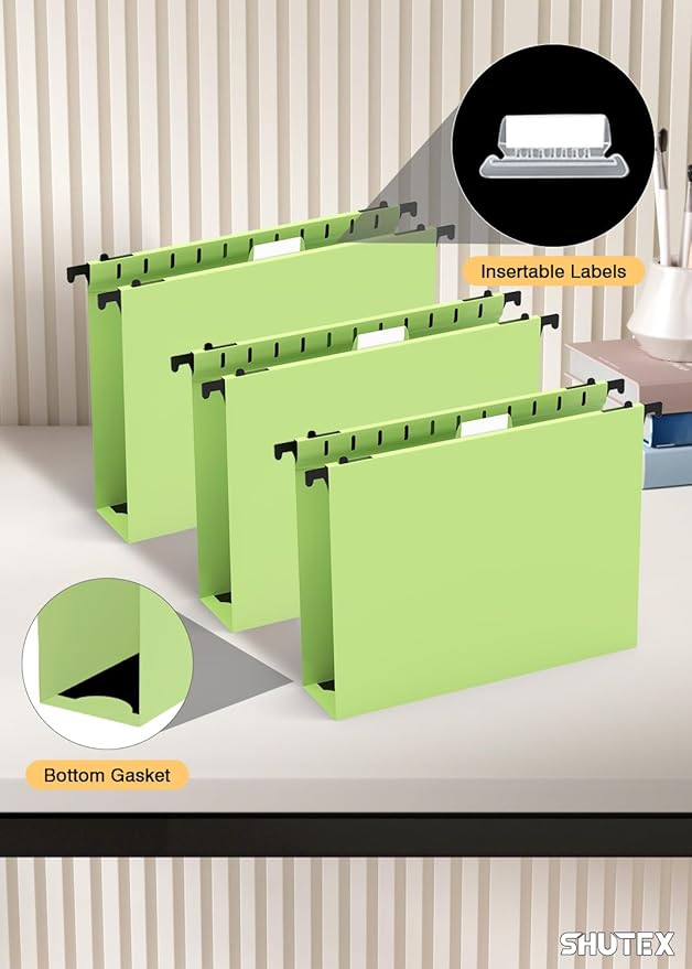 Hanging File Folders Letter Size, Hanging Folders 2 Inch Expandable 12 Pack Extra Capacity File Folders Hanging with Tabs, Plastic Hanging Files Folder for School Office Supplies, Mustard Green